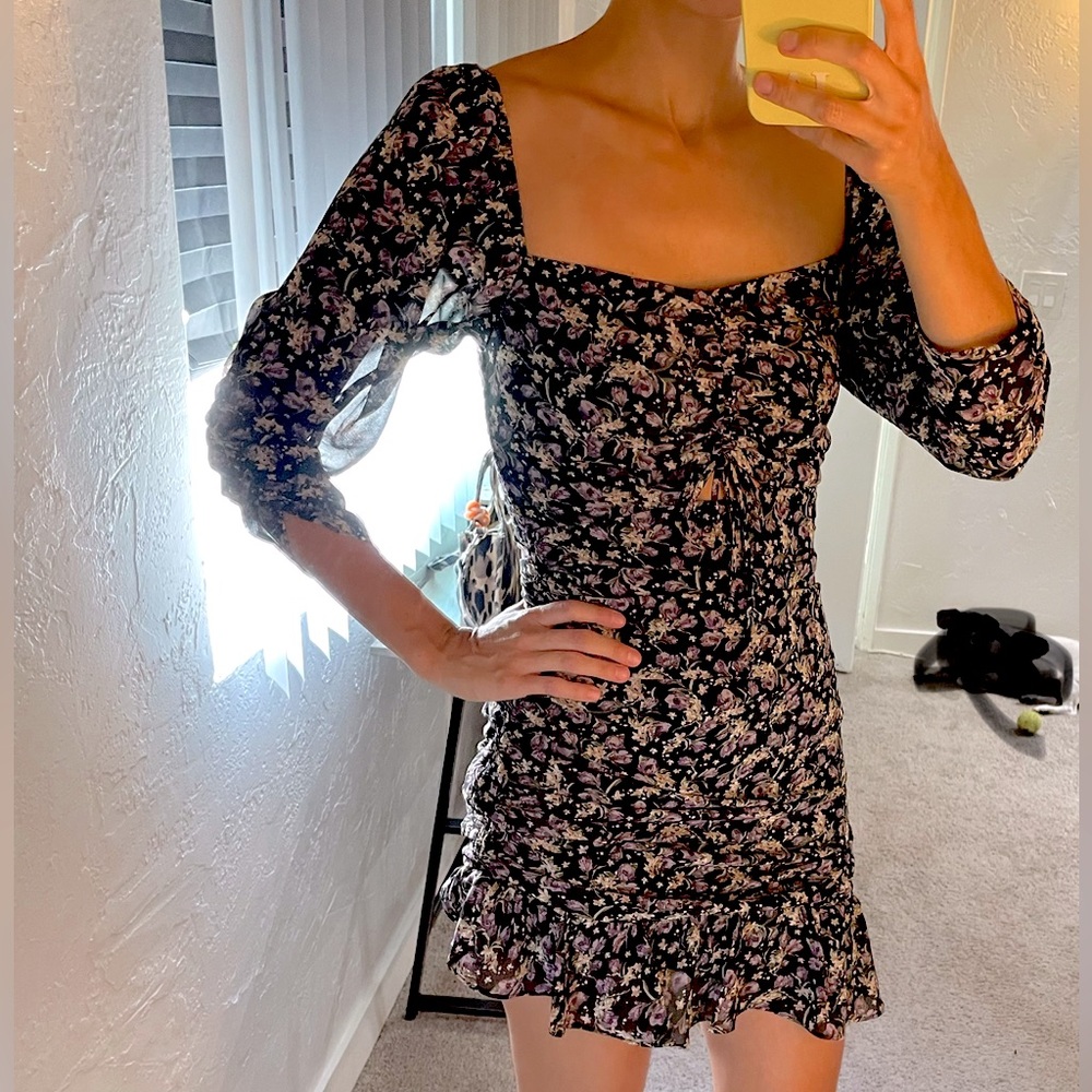 Astr the label dress - black with purple florals size S